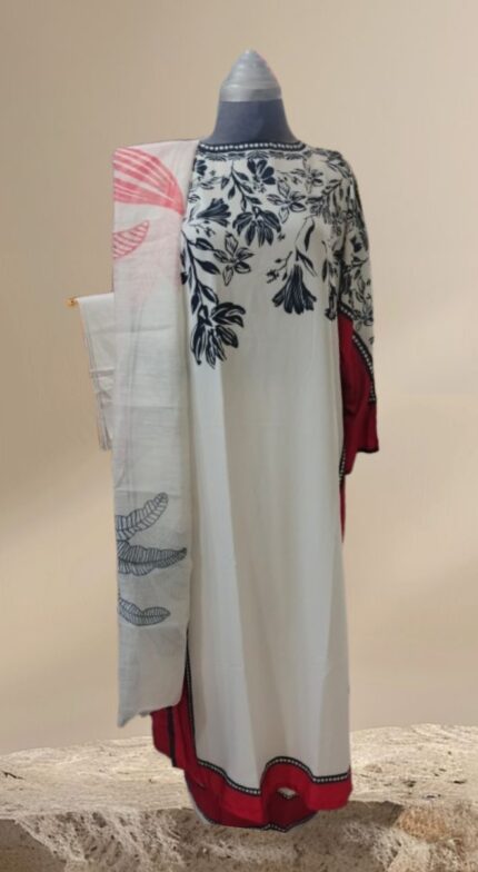 White & Red Silk Kaftan – 3 Piece Suit